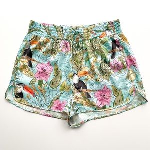 Zara Tropical Toucan High Waist Shorts - Aqua, Pink, Green